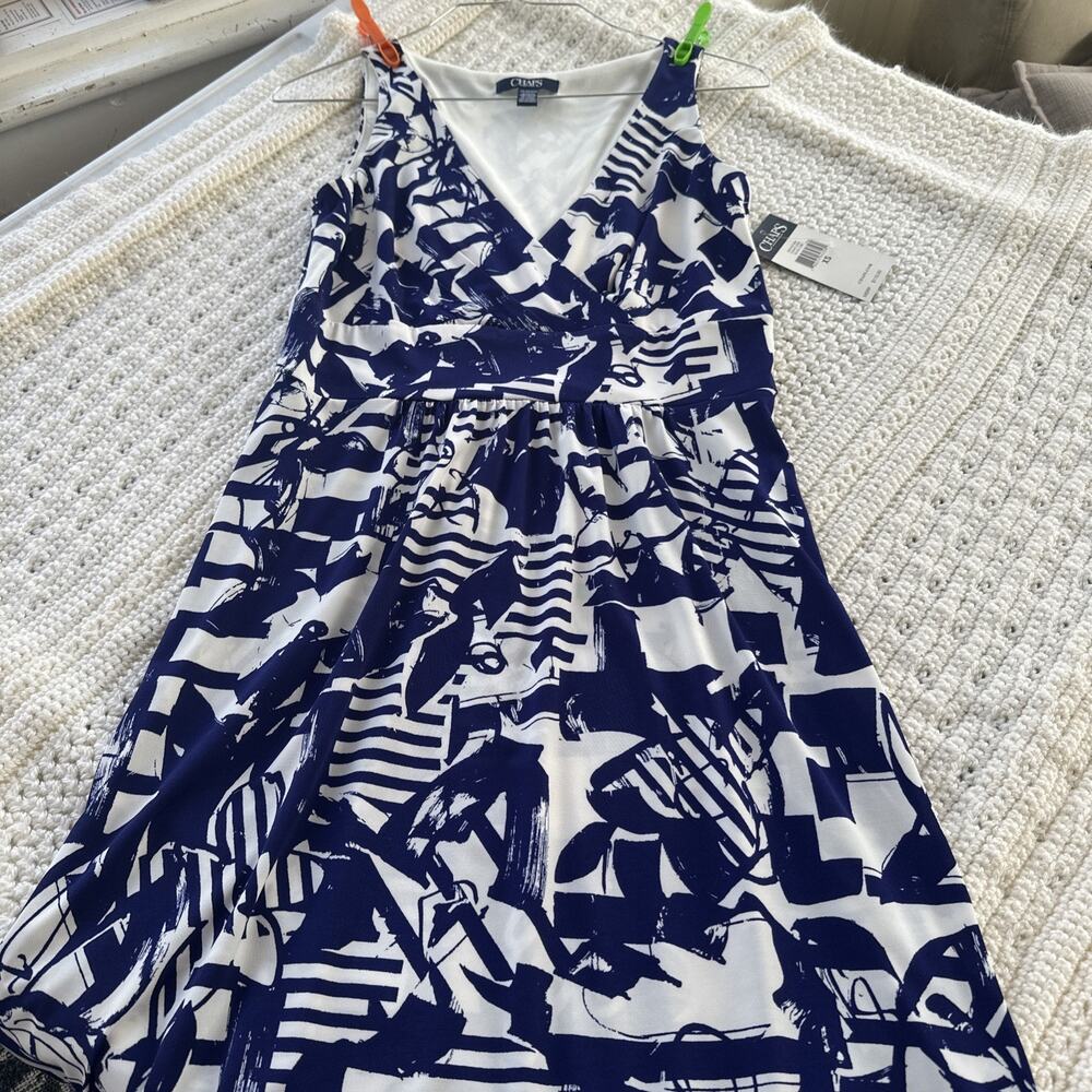 Chaps Woman’s Abstract Stretchy V-Neck Sleeveless Dress Size XS Summer Chic